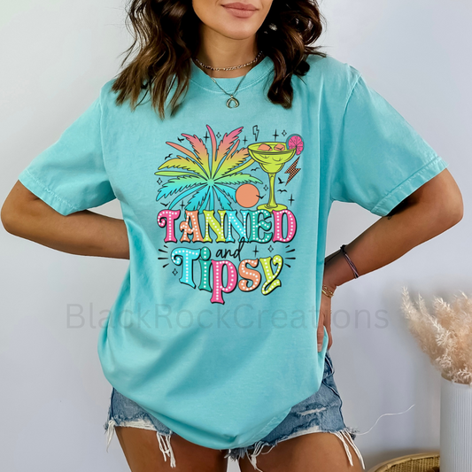 Tanned and tipsy comfort colors tshirt