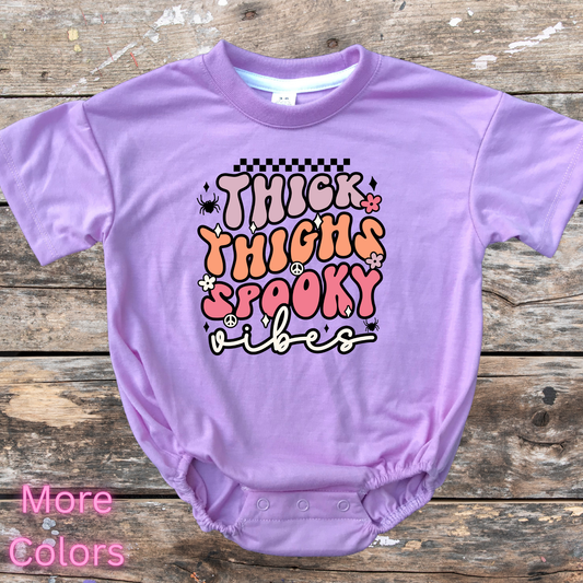 Thick thighs & spooky vibes short sleeve bubble romper